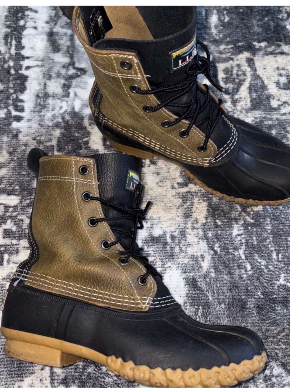 Women’s L.L. Bean 8” Olive and Black Duck Boots - Lace-Up Waterproof Work Boots